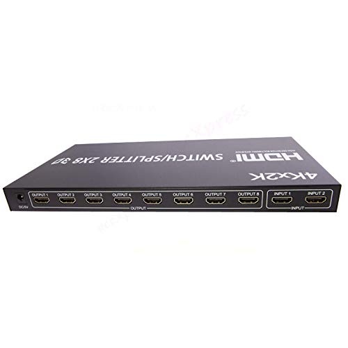 WALLER PAA 2X8 HDMI 3D True Matrix Switch Splitter - 2 Input 8 Output 4K@60Hz HDR with Remote Control for Home Theater, Gaming, and Multi-Screen Presentations