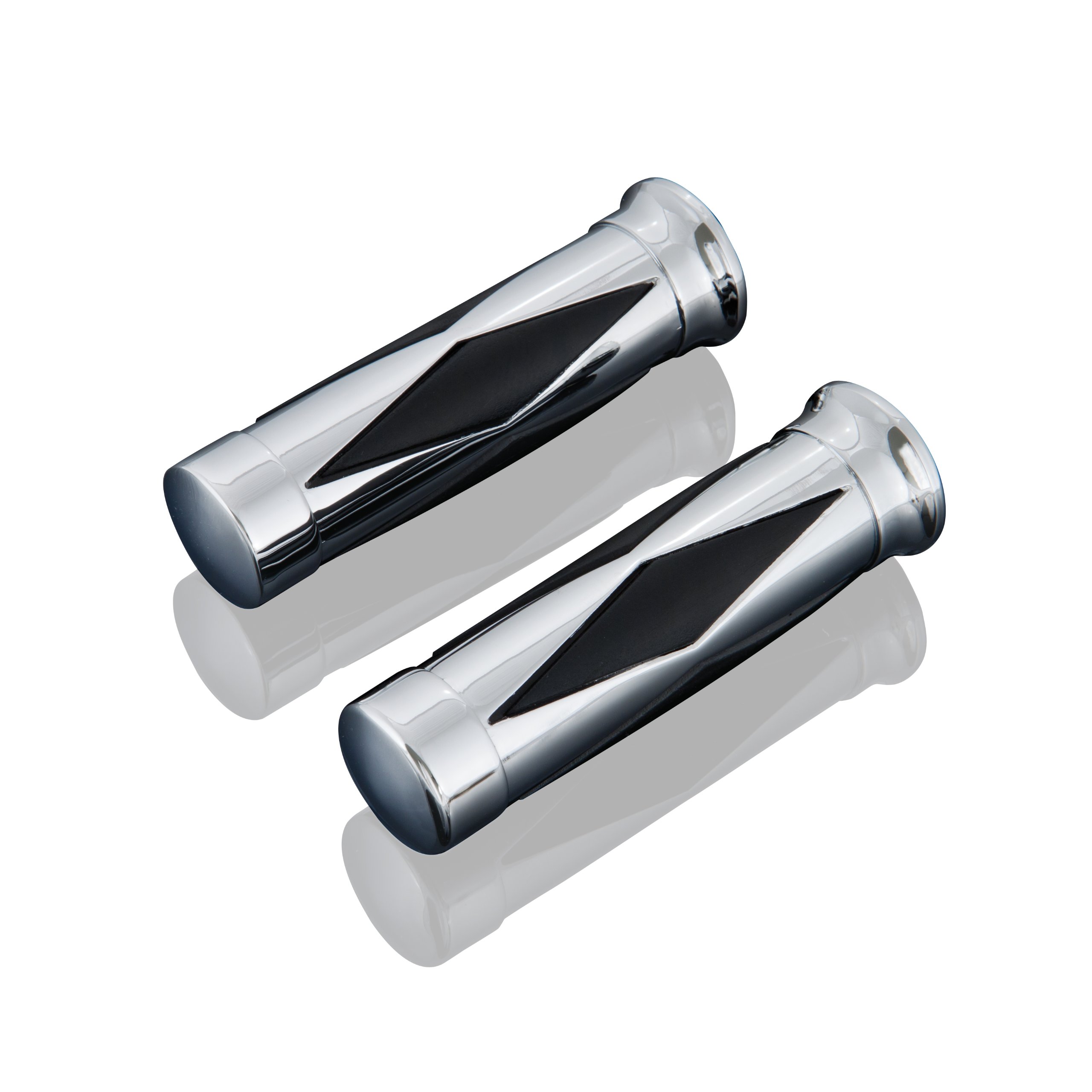 Show Chrome Accessories 17-111 Chrome Diamond Grips - Premium Motorcycle Handlebar Grips for Harley Davidson, Honda, Yamaha & More - Enhance Comfort & Control for Long Rides & Cruising