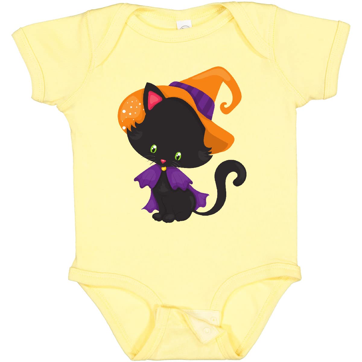 Inktastic Halloween Cat Baby Bodysuit - Cute Black Cat with Witch Hat Outfit for Infants | Perfect for Halloween Parties, Trick-or-Treating & Photo Shoots