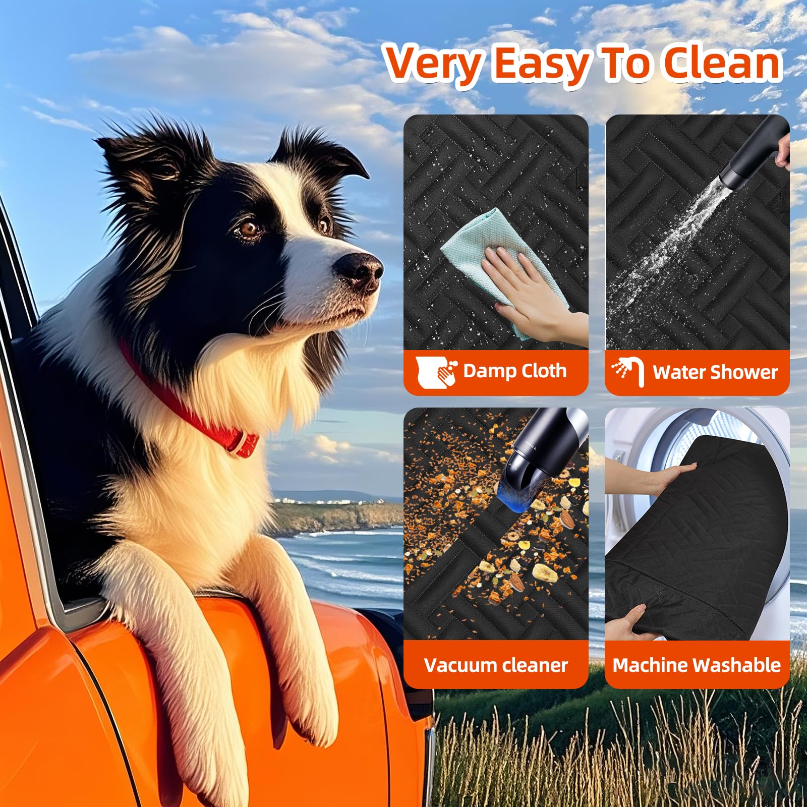 Waterproof Dog Car Seat Cover with Hard Bottom & Mesh Window - Foldable Back Seat Extender for Dogs, Sturdy Pet Hammock with Storage Pocket - Perfect for Cars & SUVs (Ideal for Travel, Road Trips & Daily Commutes)