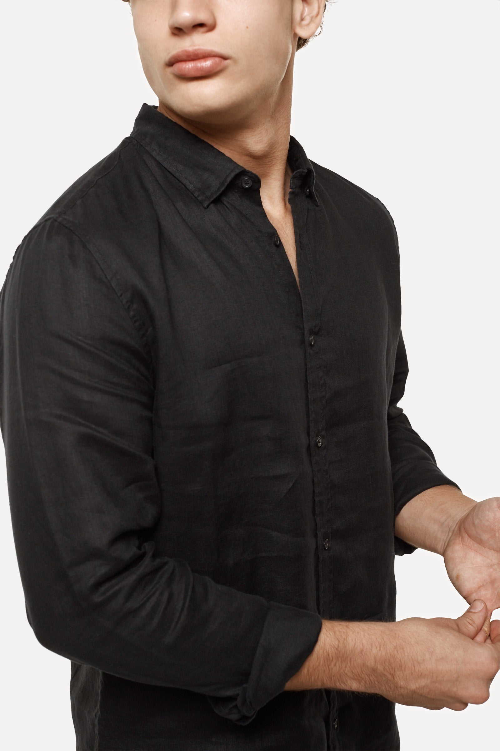 Premium Tennyson Linen Long Sleeve Shirt for Men - Classic Black Button-Up Shirt - Breathable & Comfortable for Casual Wear, Office, and Summer Outings