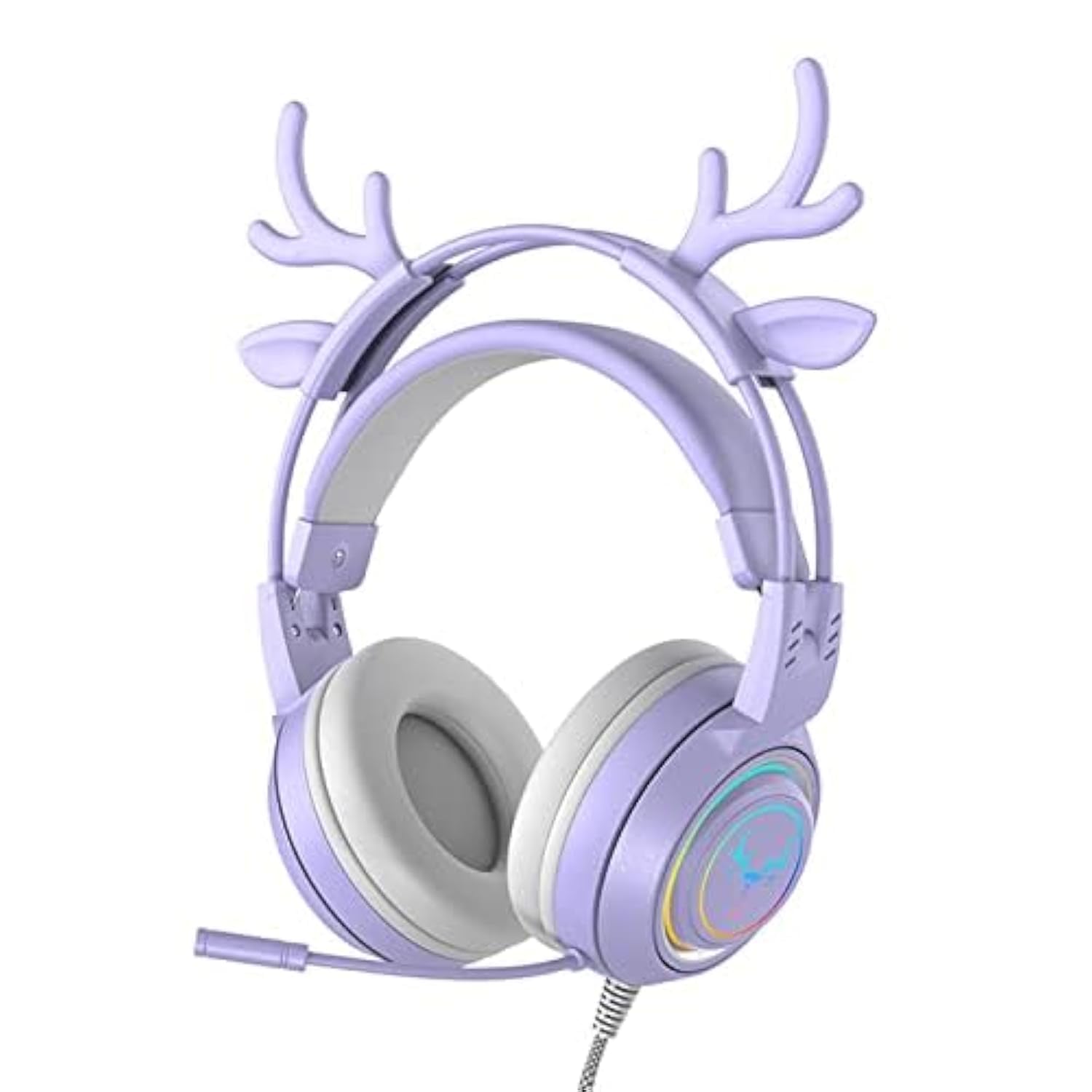 Best Wireless Gaming Headset for PS5, PS4, PC, Xbox One - Noise Cancelling Over-Ear Headphones with Mic, LED Lights, Deep Bass & Surround Sound - Comfortable Memory Foam Earmuffs for PC, Mac, Nintendo Switch (Purple Antlers) - Perfect for Competitive Gaming, Streaming & Late-Night Sessions