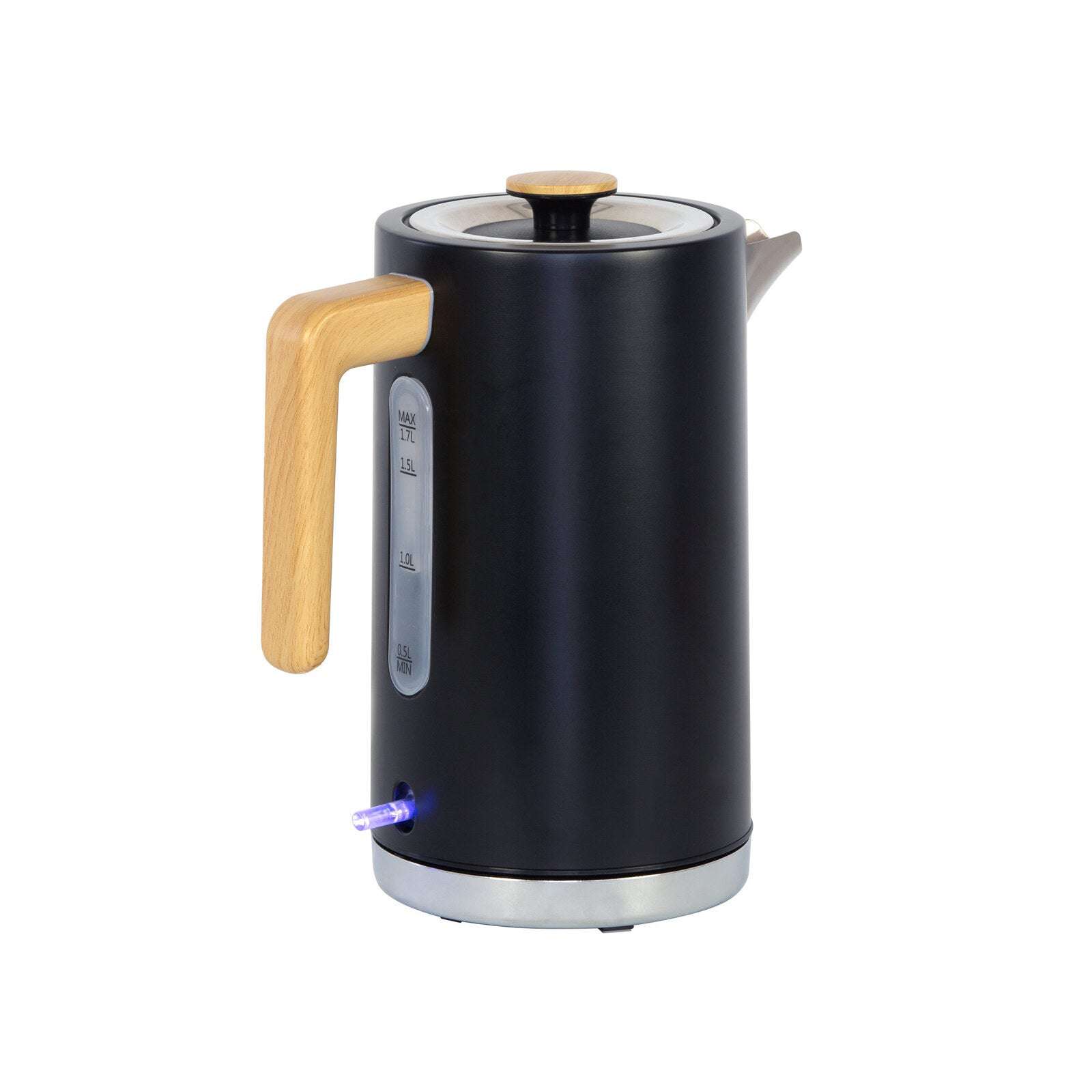 1.7L Black Stainless Steel Kitchen Kettle with Wood Handle - Fast Boiling Electric Water Kettle for Tea, Coffee & Hot Beverages - Perfect for Home, Office & Dorm Use
