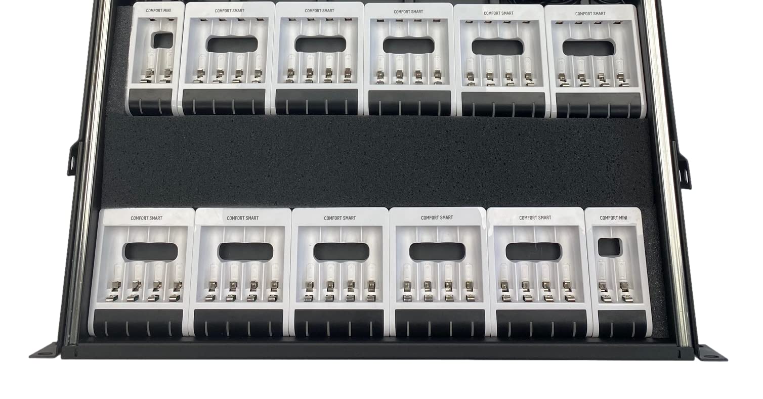 LMS Comfort Smart Rackmount Charging Drawer for 44 AA/AAA Rechargeable Batteries - Professional Battery Organizer for Home Office, Studio & Data Center Equipment