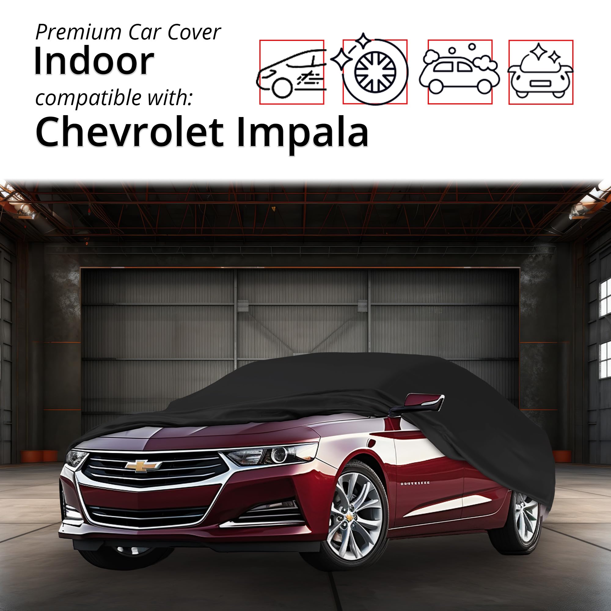 Scratch-Resistant Indoor Car Cover for Chevrolet Impala 1994-1996 - Black Satin Ultra Soft Material with Warranty | Perfect for Garage Storage & Vehicle Protection