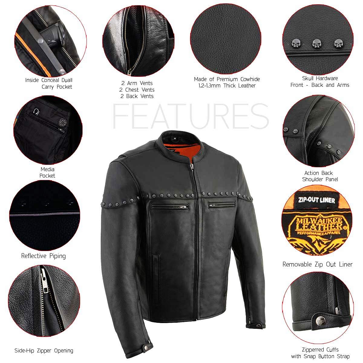 Milwaukee Leather MLM1504 Men's Black Premium Motorcycle Jacket - 