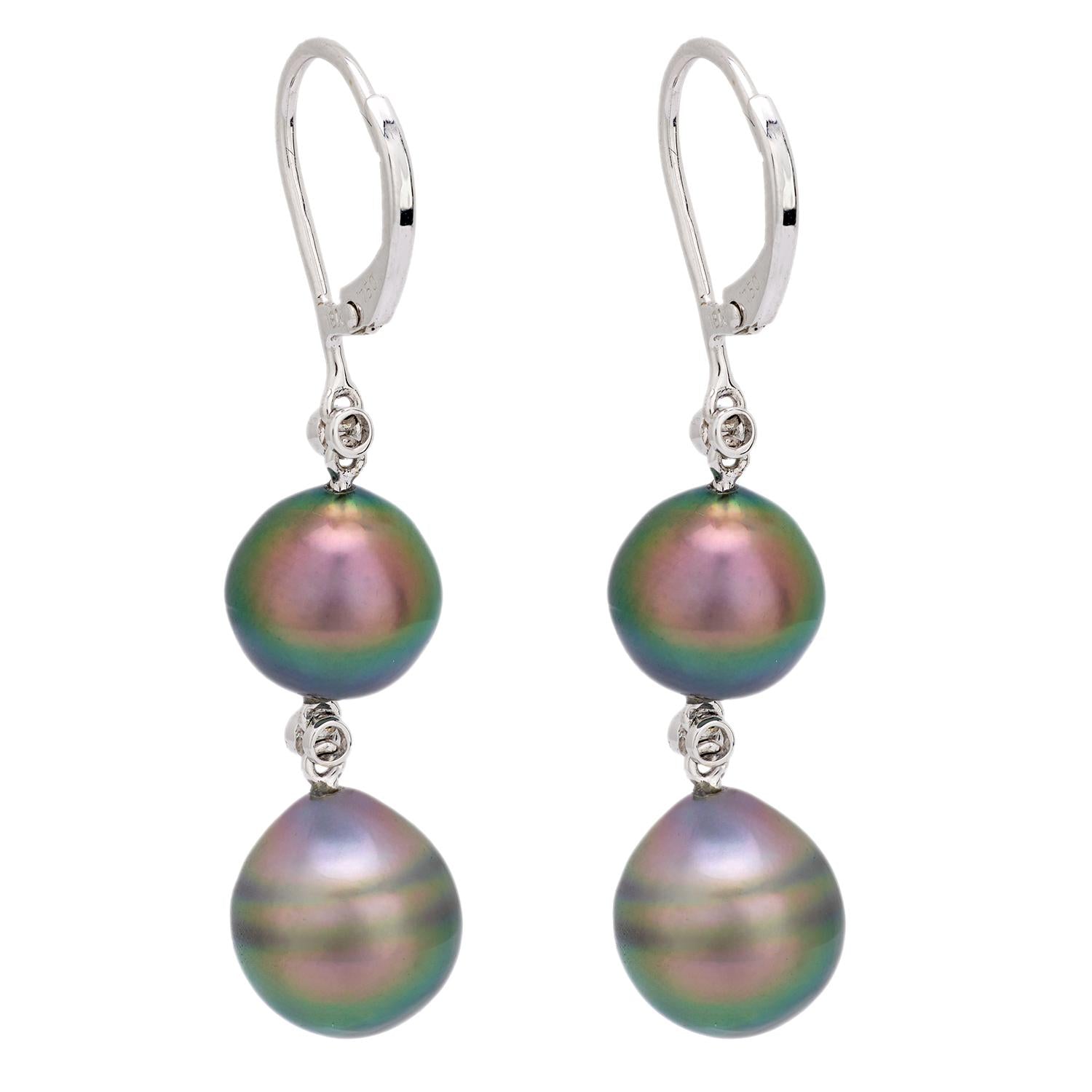 18k Gold Tahitian Pearl and Diamond Drop Earrings for Women - Elegant Dangling Earrings for Weddings, Parties & Special Occasions