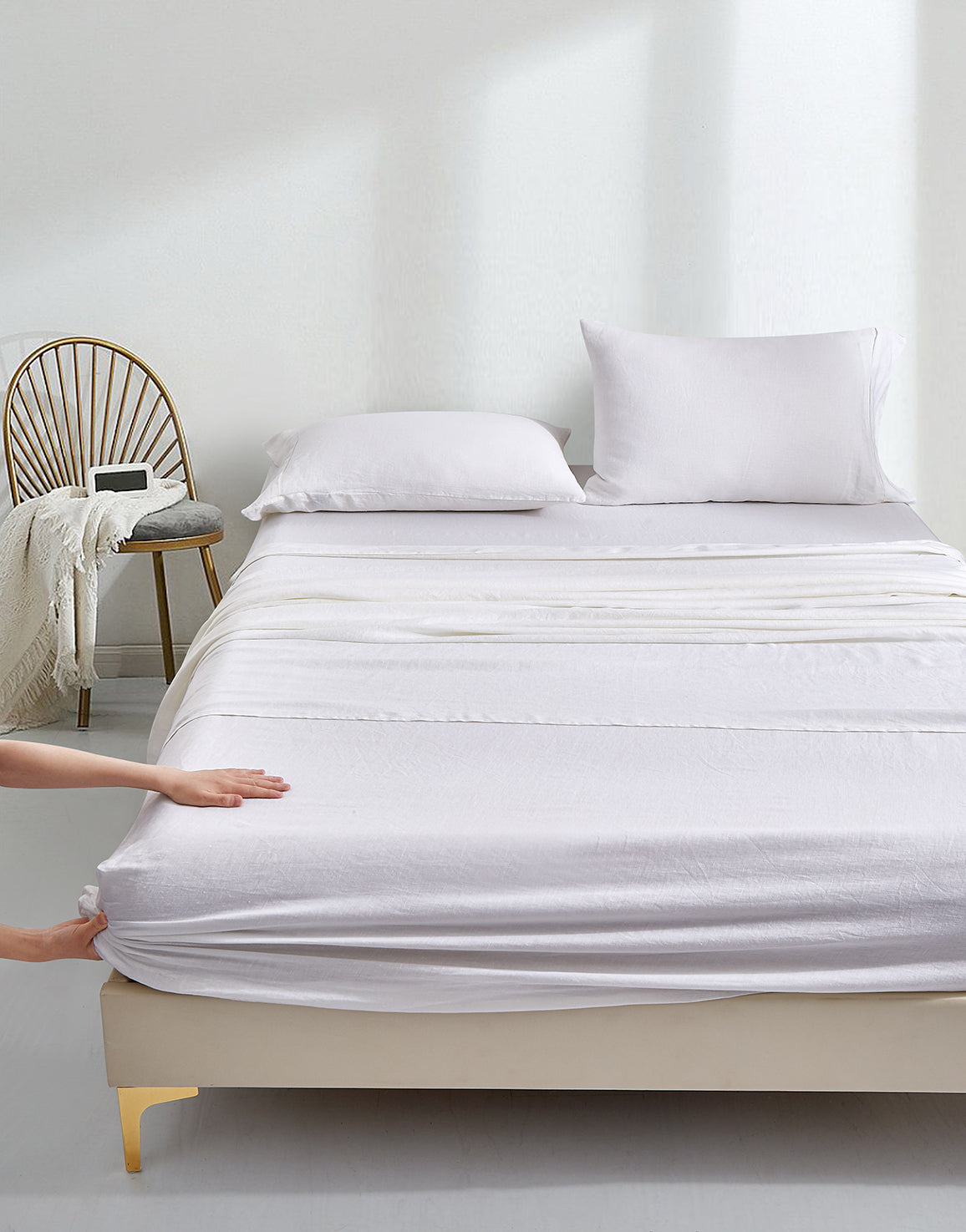Premium 100% Linen Sheet Set - Breathable & Soft Queen Size Bedding - White Natural Fiber Sheets for Cool Sleep - Perfect for Hot Sleepers & Summer Nights