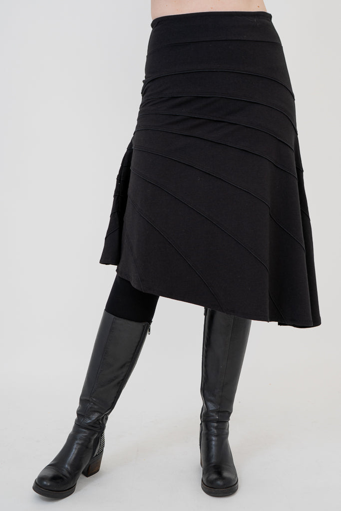 Beverly Skirt - Black Bamboo Fabric Women's Midi Skirt - Perfect for Office Wear, Casual Outfits & Summer Dresses