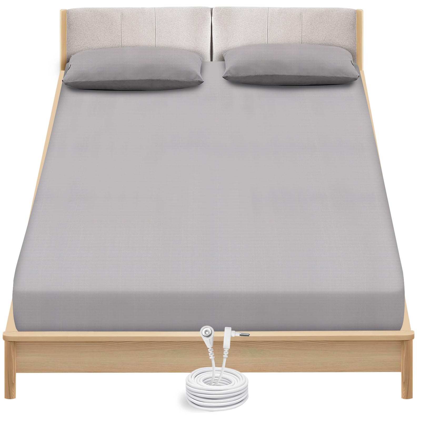 Organic Cotton & Silver Fiber Grounding Sheets King Size - EMF Protection, Better Sleep & Wellness, Grey Fitted Sheet for Grounding Therapy - Perfect for Home, Travel & Holistic Healing