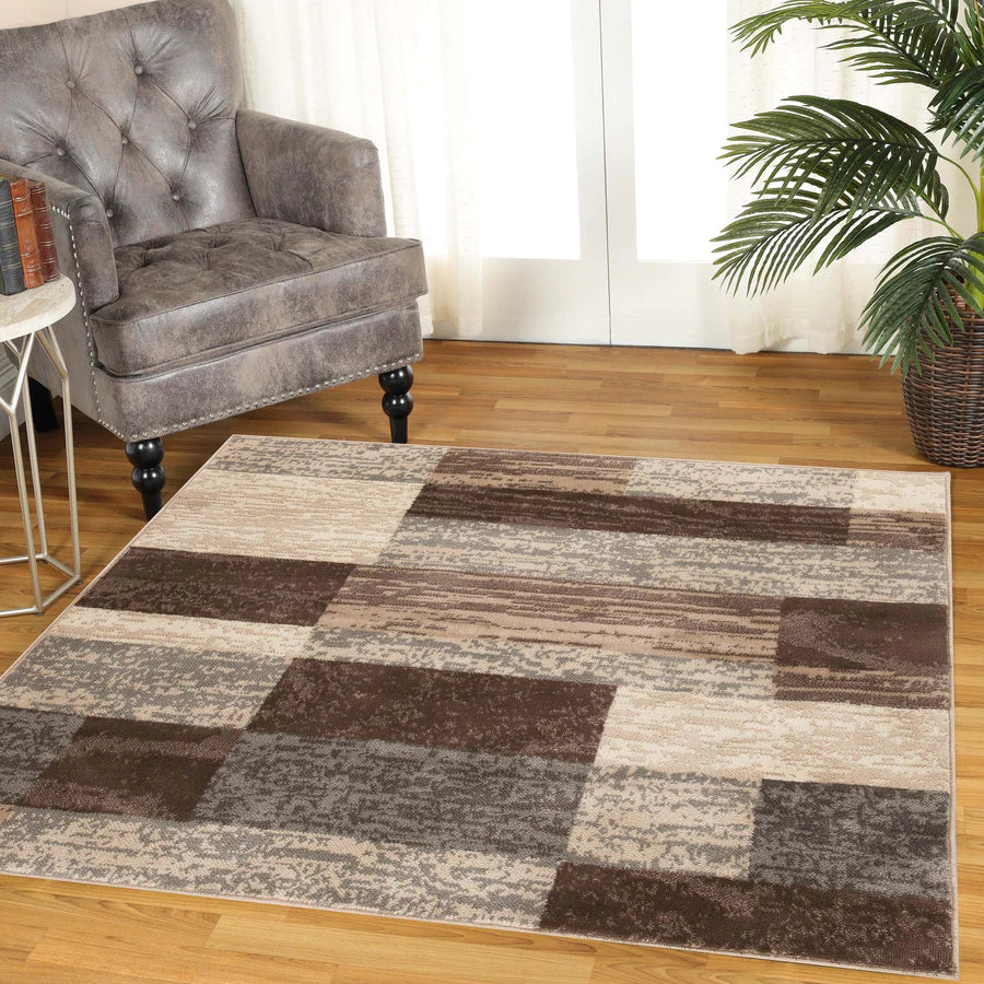Stylish Rockwood Contemporary Geometric Patchwork Area Rug - Non-Slip Indoor Runner for Living Room, Bedroom & Office Decor