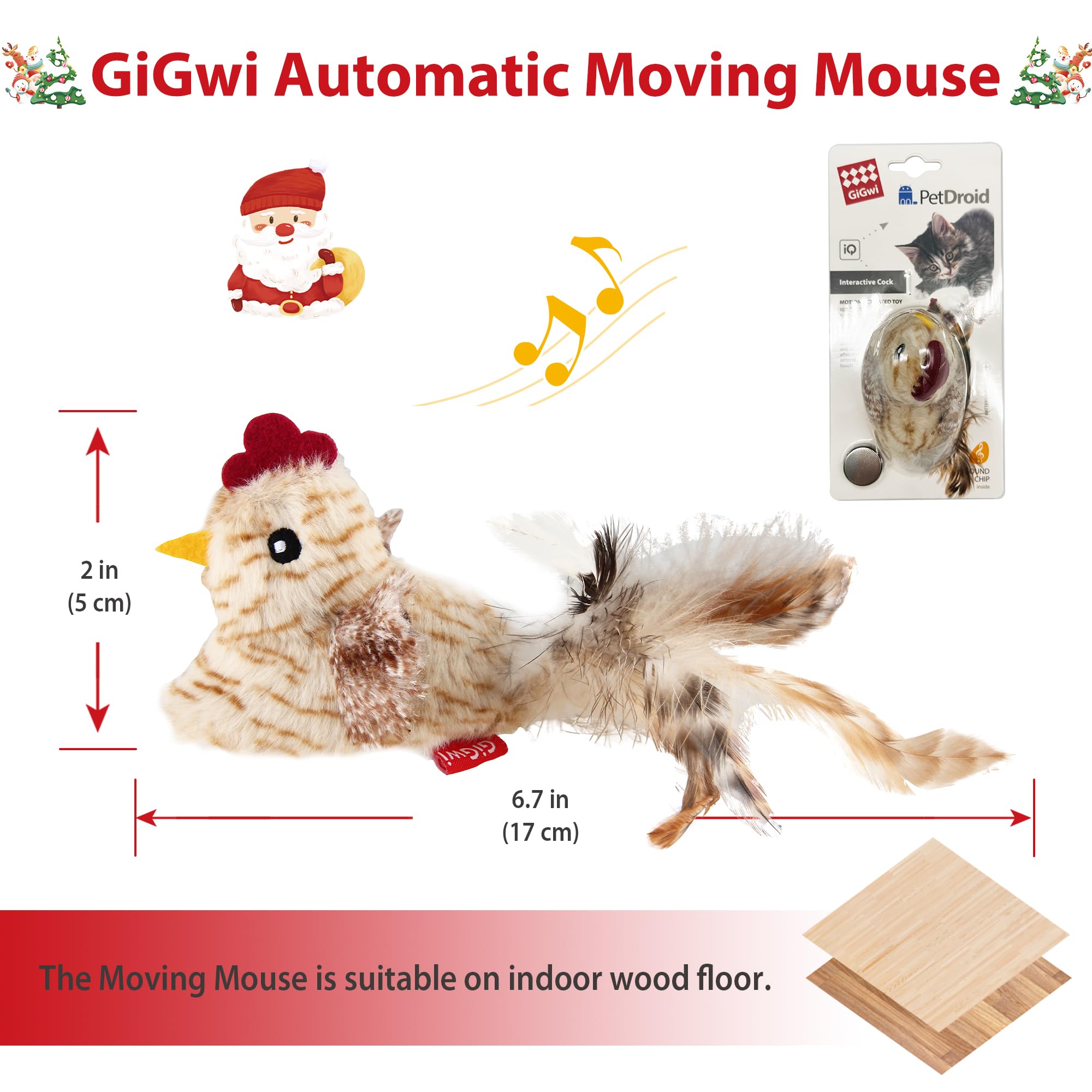 Gigwi Interactive Cat Toys for Indoor Cats - 2 Pack Electronic Moving Mouse Toys with Realistic Squeaky Sounds, Automatic Self-Play Exercise Toy for Kittens (Brown Ears & Chicken) - Perfect for Playtime, Training & Keeping Indoor Cats Active