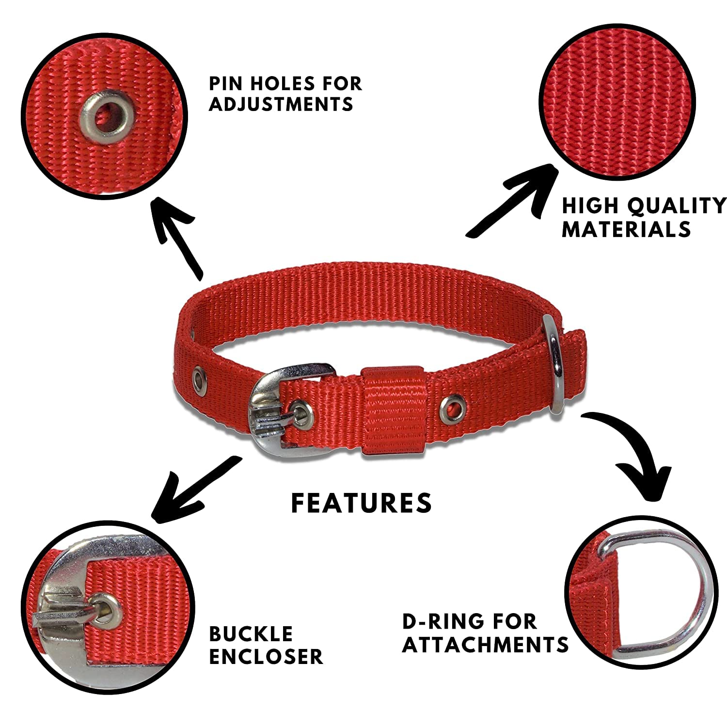 RvPaws Heavy Duty 1 Inch Nylon Dog Collar with 63 Inch Chain - Large Size Red Pet Accessories for Walking, Training & Outdoor Adventures