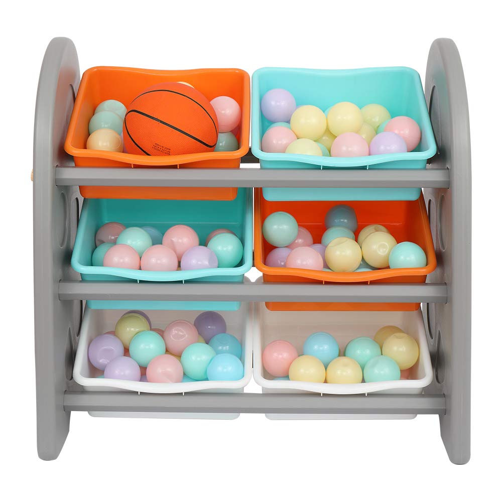 Wooden Kids' Toy Storage Organizer with 6 Bins - Sturdy Storage Unit with Handles for Bedroom & Playroom - Gray Toy Box for Easy Organization (Perfect for Kids' Room, Nursery, Daycare & Play Areas)