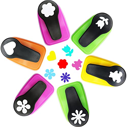 1 Inch Hole Punch Set - 6pcs Paper Hole Puncher with Heart & Flower Shapes for Scrapbooking, Crafting, Office & School Projects | Heavy Duty Single Hole Punch for Cardstock, Paper & DIY Crafts