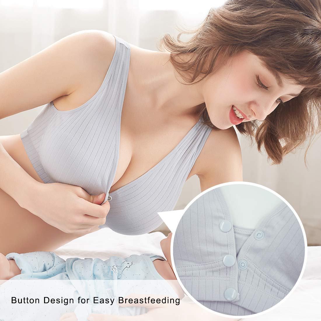 FEOYA Maternity Nursing Bra for Women - Wireless Breastfeeding Bra with Front Clasp | Comfortable Pregnancy & Nursing Support for Daily Wear & Nighttime Use