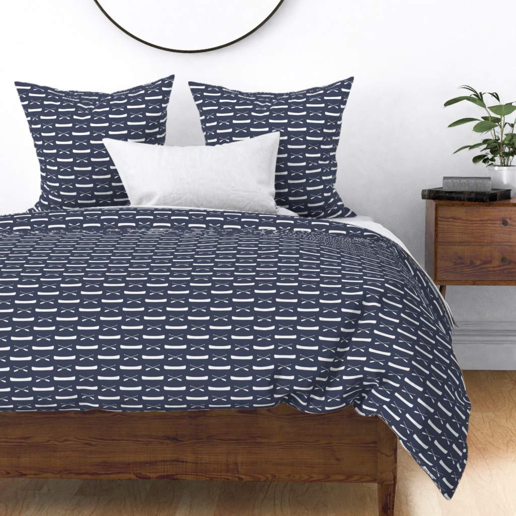 Premium Cotton Sateen Duvet Cover King/California King - Navy Blue & White Nautical Lake House Design for Bedroom Decor | Waterproof Outdoor Adventure Camping Print Custom Bedding by Spoonflower | Perfect for Coastal, Cabin or Vacation Home Styling