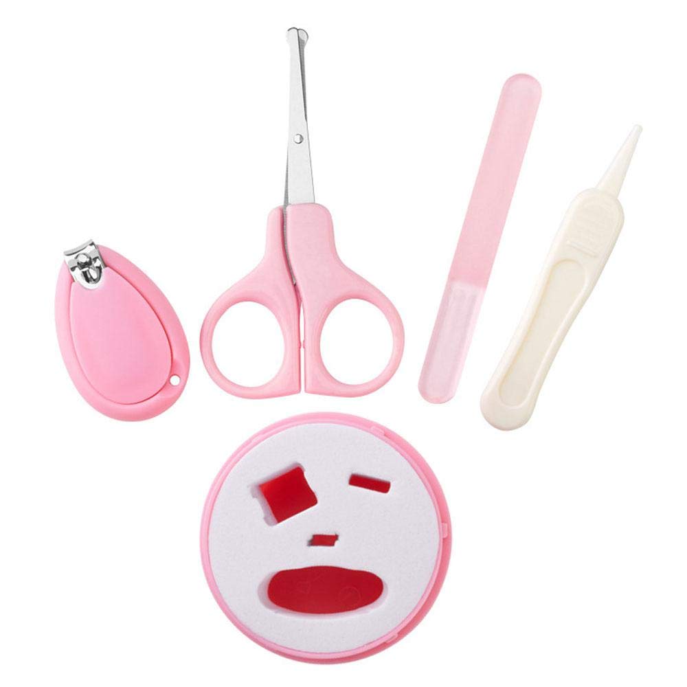 Volwco Baby Nail Clippers Kit - 4 Piece Nail Care Set with Scissors, Clipper, Nasal Tweezer & File for Newborns, Infants, Toddlers & Kids (Pink) | Safe & Gentle Grooming for Baby's Daily Care Routine