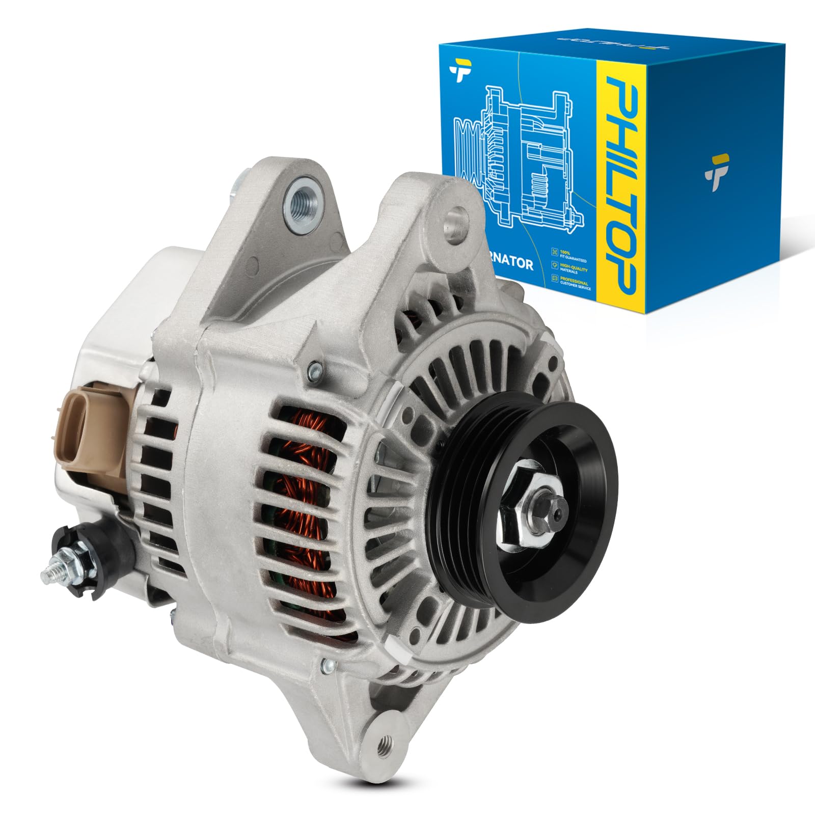 PHILTOP High Amp Alternator 90A 12V - Compatible with Toyota xA 2004-2006 & Echo 2000-2005 - Replaces 13857N - CW S4 4-Groove Pulley - Perfect for Engine Performance Upgrades & Electrical System Repairs