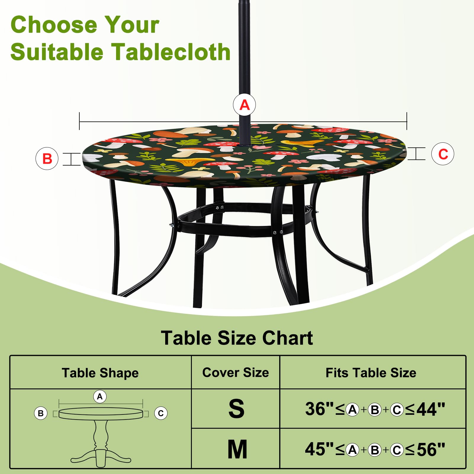 Waterproof Elastic Fitted Round Tablecloth with Umbrella Hole - Outdoor & Indoor Table Cover for Camping, Picnics, Patio, and Garden Parties