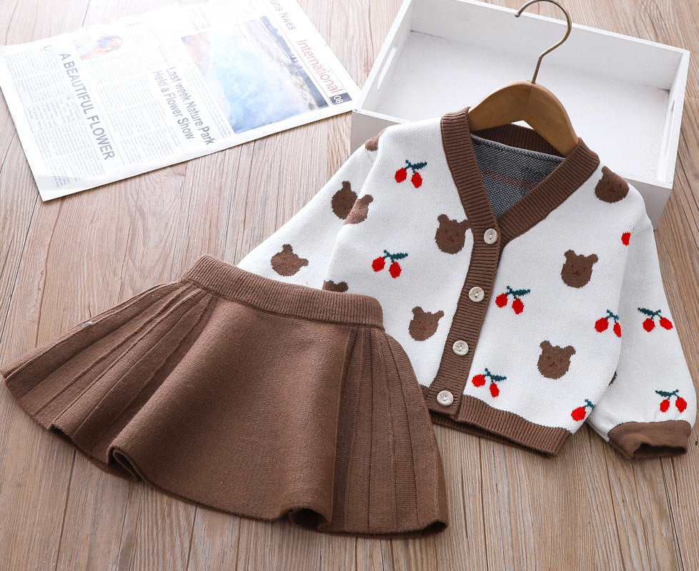 Adorable Baby Girl Bear Print Sweater Dress & Pants Set - Winter Outfit for Infants - Perfect for Holidays, Family Photos & Cozy Outings