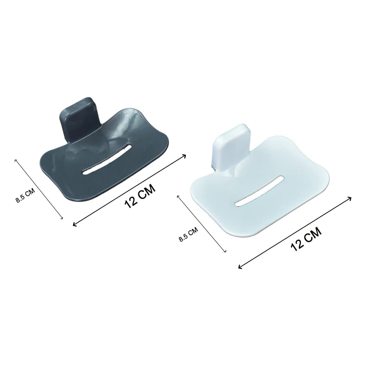 Arabella Retail Wall Mounted Soap Dish Holder - White & Grey Set of 2 | Adhesive Sticker for Bathroom & Kitchen Sink | Perfect for Small Spaces, RV, Dorm & Apartment Living