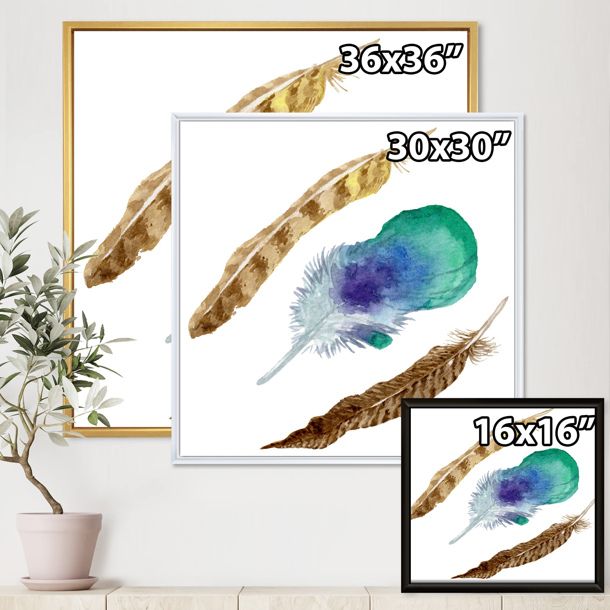 Bohemian Framed Canvas Wall Art Print with Isolated Bird Feather Design - Perfect for Home Decor, Living Room, Bedroom & Office