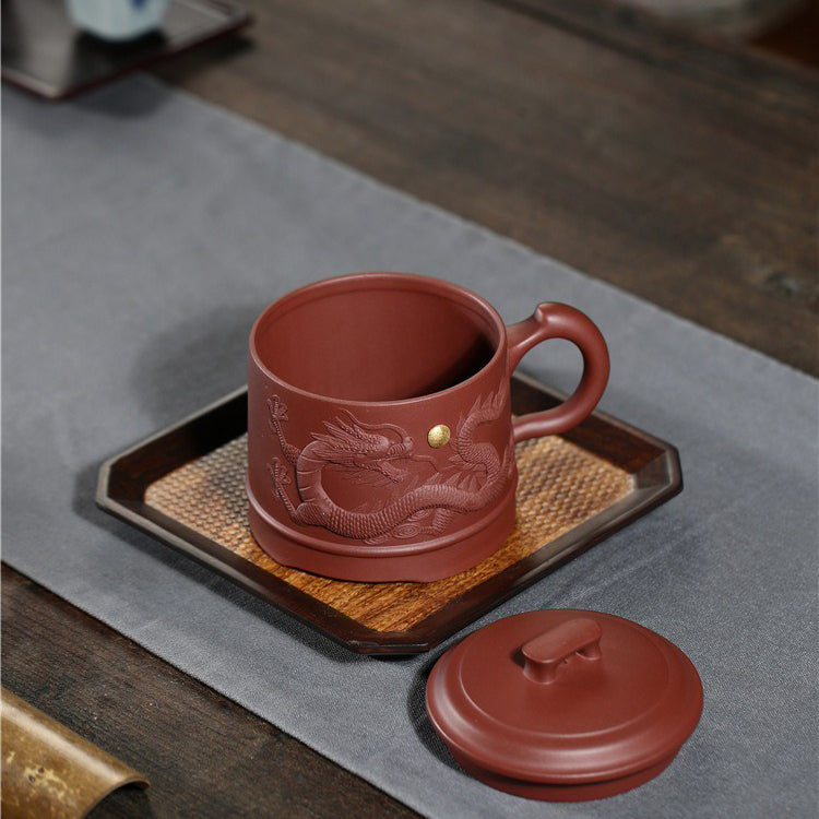 Premium Yixing Purple Clay Tea Mug with Hand-Carved Dragon Design - Authentic Chinese Teapot for Gongfu Tea Ceremony, Gift for Tea Lovers, Perfect for Home & Office Use