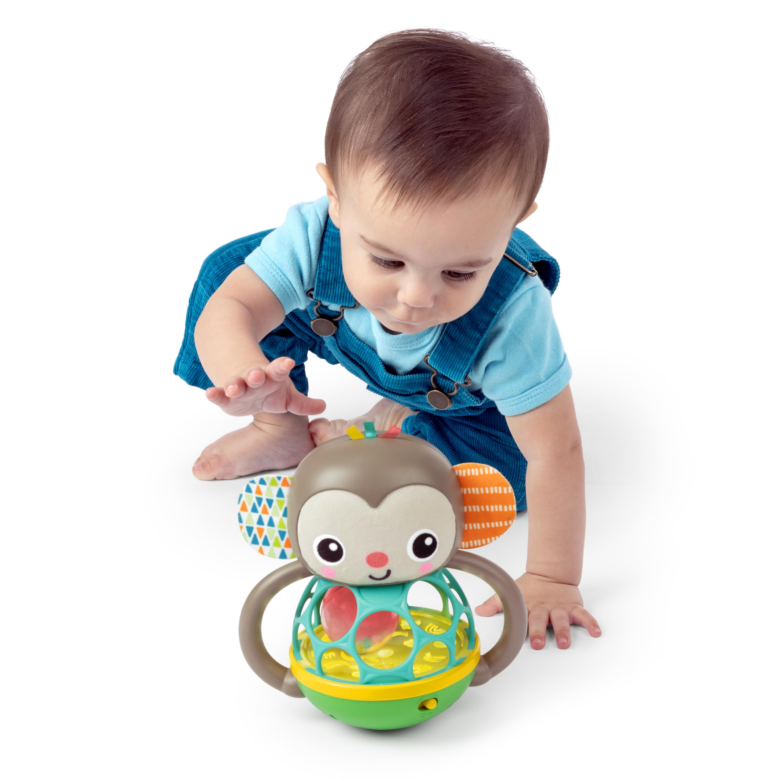 Bright Starts Grab & Giggle Musical Light-Up Monkey Rattle Toy with Easy-Grip Oball - Interactive Baby Toy for 6+ Months - Perfect for Tummy Time, Sensory Play & Early Development