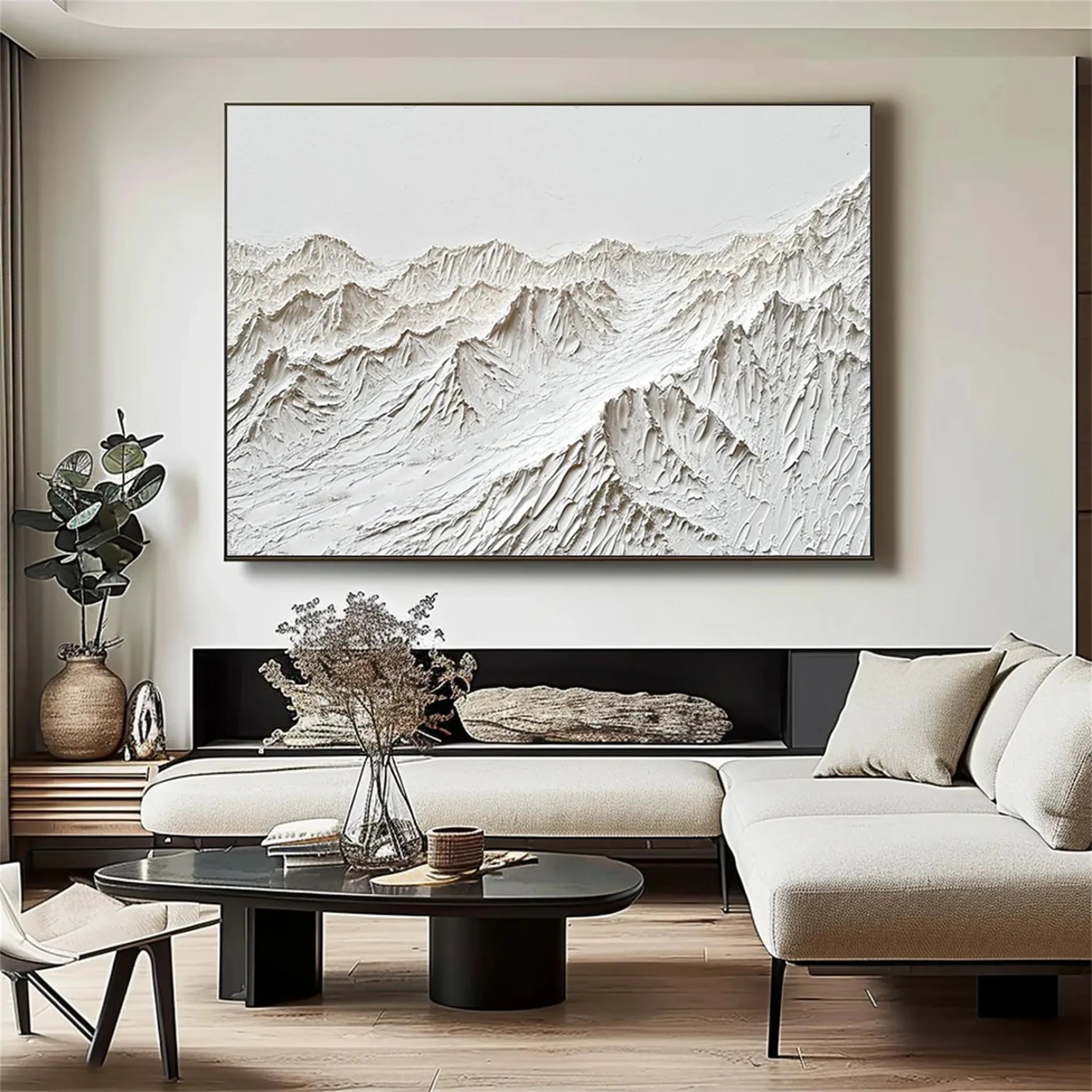 White Minimalist Textured Painting Canvas #MM248 - Abstract Wall Art for Modern Home & Office Decor