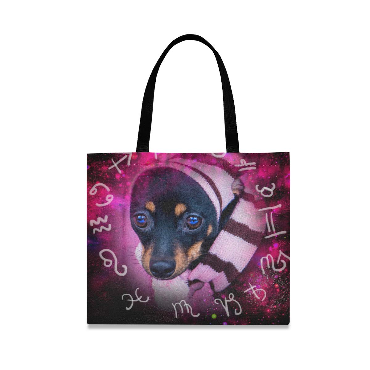 Stylish Astrological Horoscope Canvas Tote Bag for Women - Cute Dog Puppy Design Large Reusable Grocery Bag - Perfect for Work, Shopping, Beach & Everyday Use