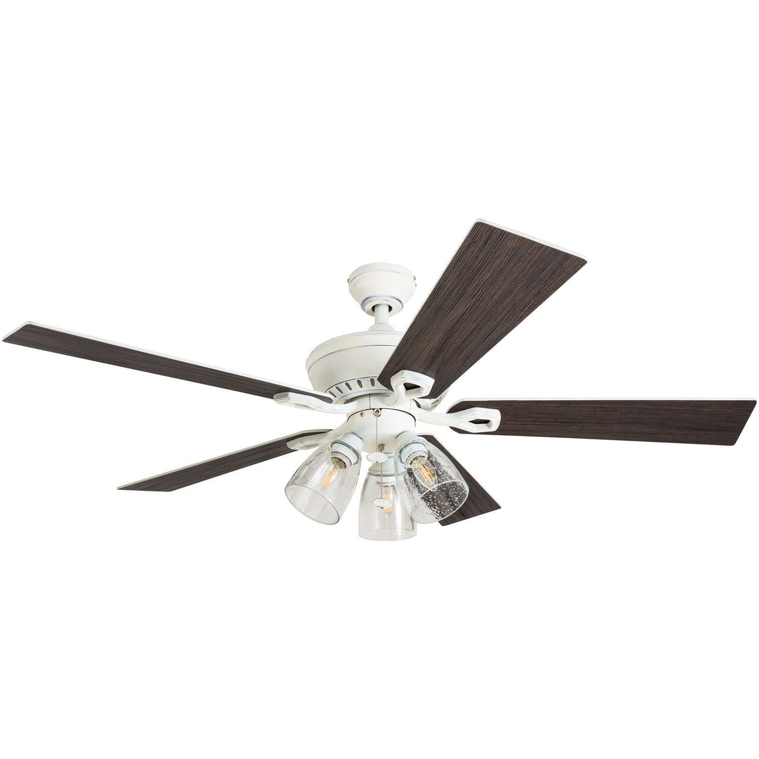 52 Inch Glenmont Distressed White Ceiling Fan with Pull Chain - Perfect for Living Room, Bedroom, and Outdoor Patio Cooling