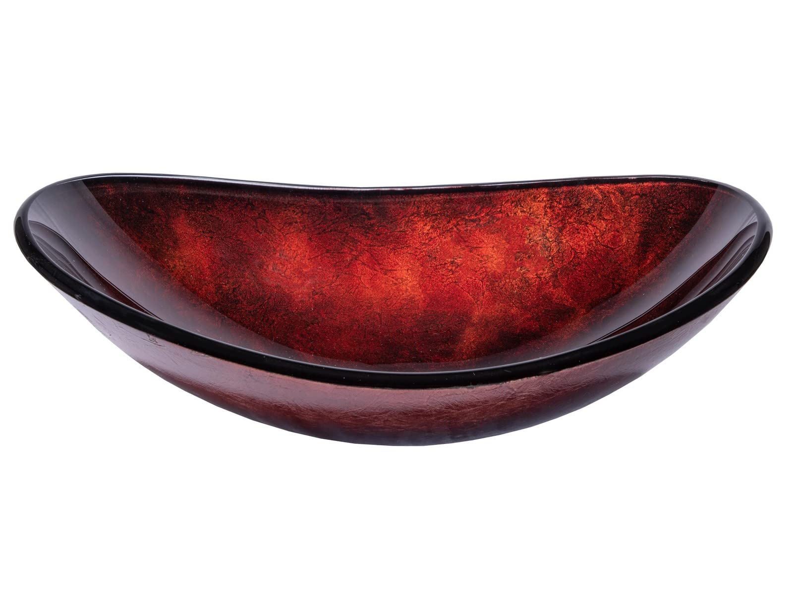 Modern Canoe Shaped Red Copper Glass Vessel Sink - Bathroom Vanity Sink with Mirror Finish - Perfect for Contemporary Bathrooms, Powder Rooms & Luxury Home Decor