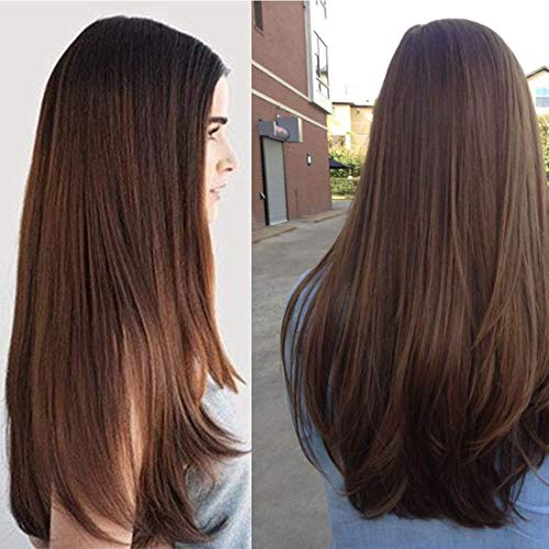 Long Straight Dark Brown Synthetic Wig for Women - Middle Part Natural Look Wig - Heat Resistant Fiber for Daily Wear & Cosplay