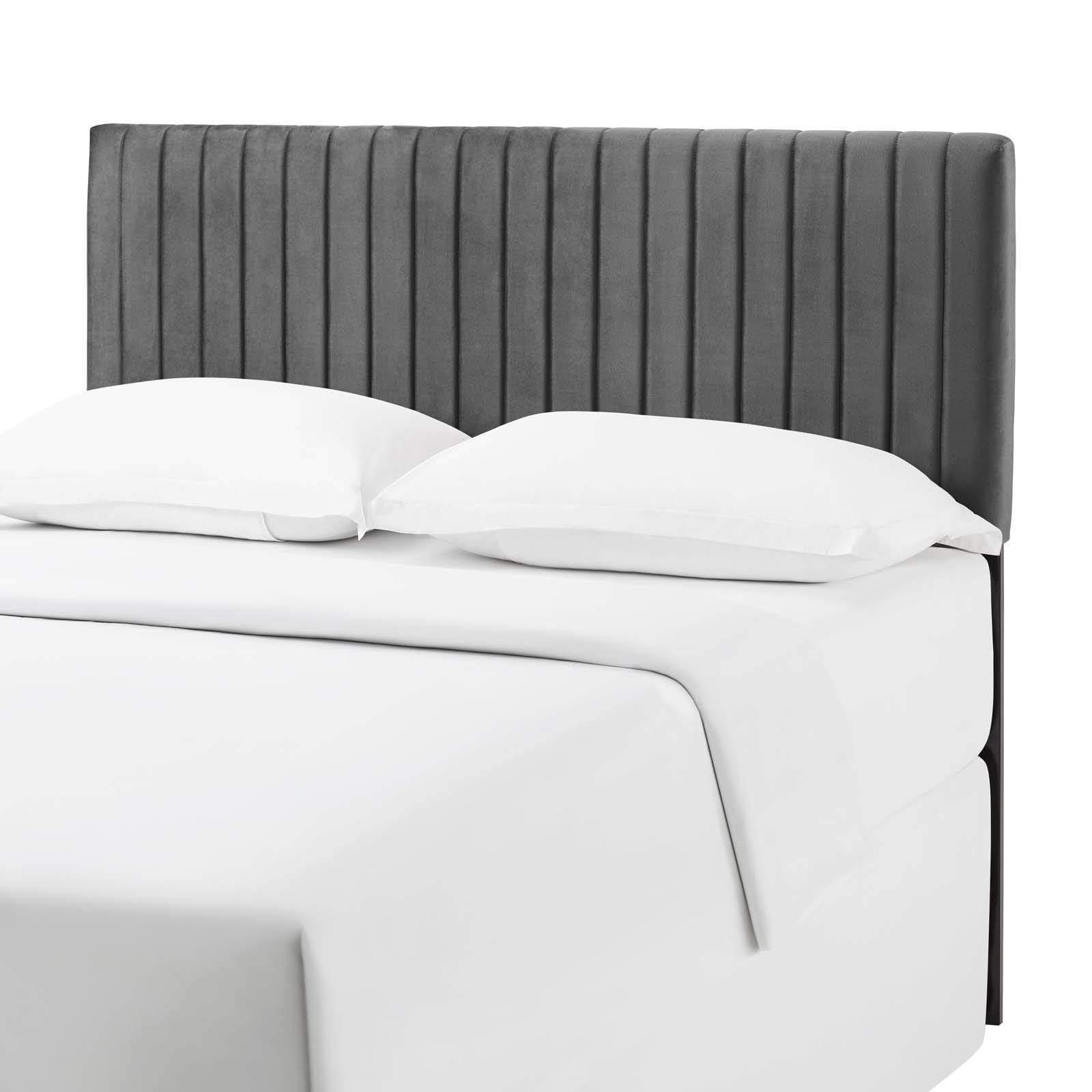 Modern Velvet Upholstered Headboard for Full & Queen Beds - Soft Gray Fabric, Contemporary Urban Bedroom Decor - Perfect for Master Bedrooms, Guest Rooms & Luxury Apartments