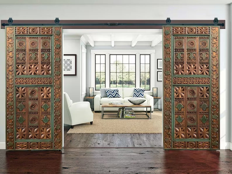 Hand Carved Solid Hardwood Sliding Hinged Mexican Doors - Rustic Interior & Exterior Entryway for Homes, Patios, and Garden Gates
