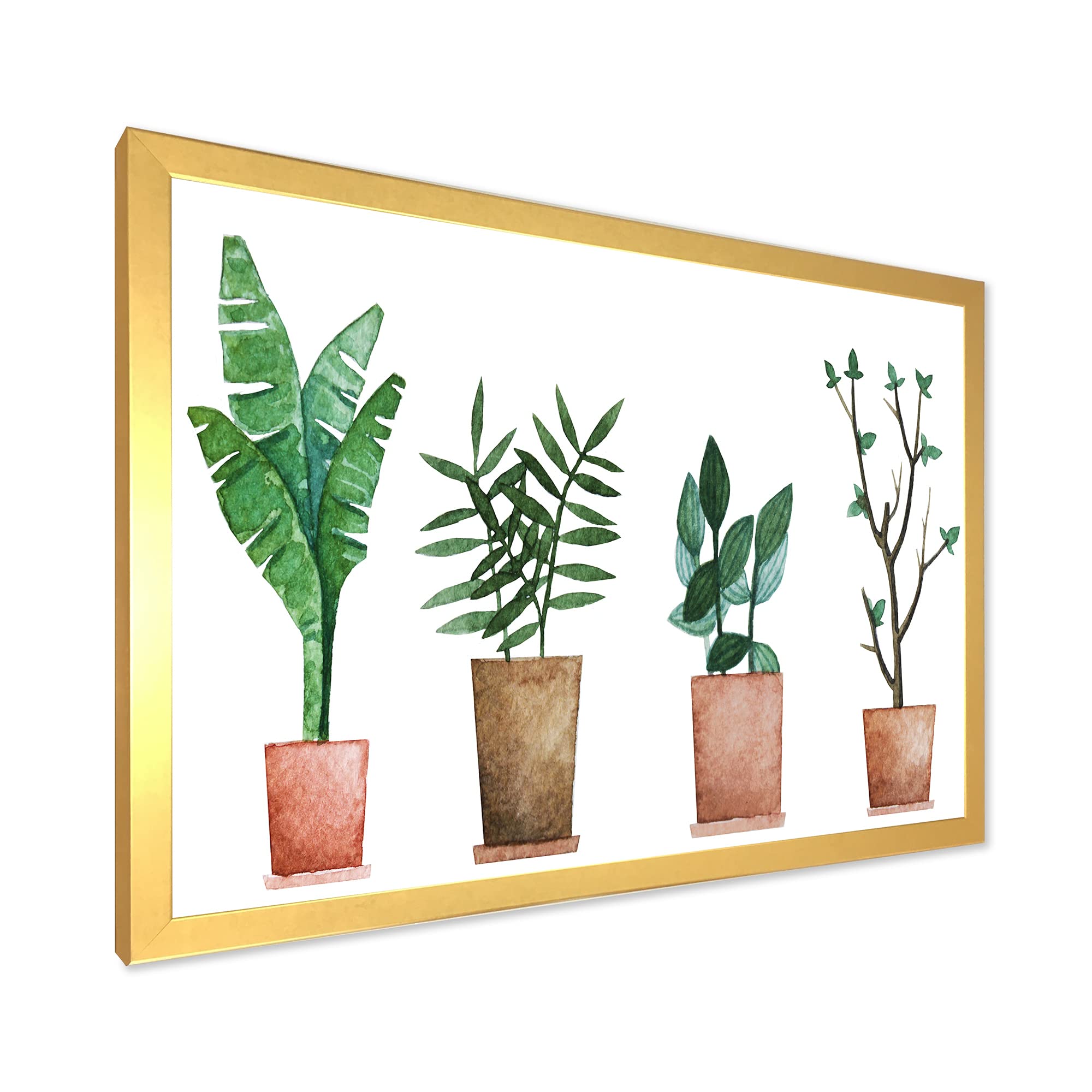 Pair of Potted Flowers House Plants - Farmhouse Style Framed Wall Art Decor for Living Room, Bedroom & Office