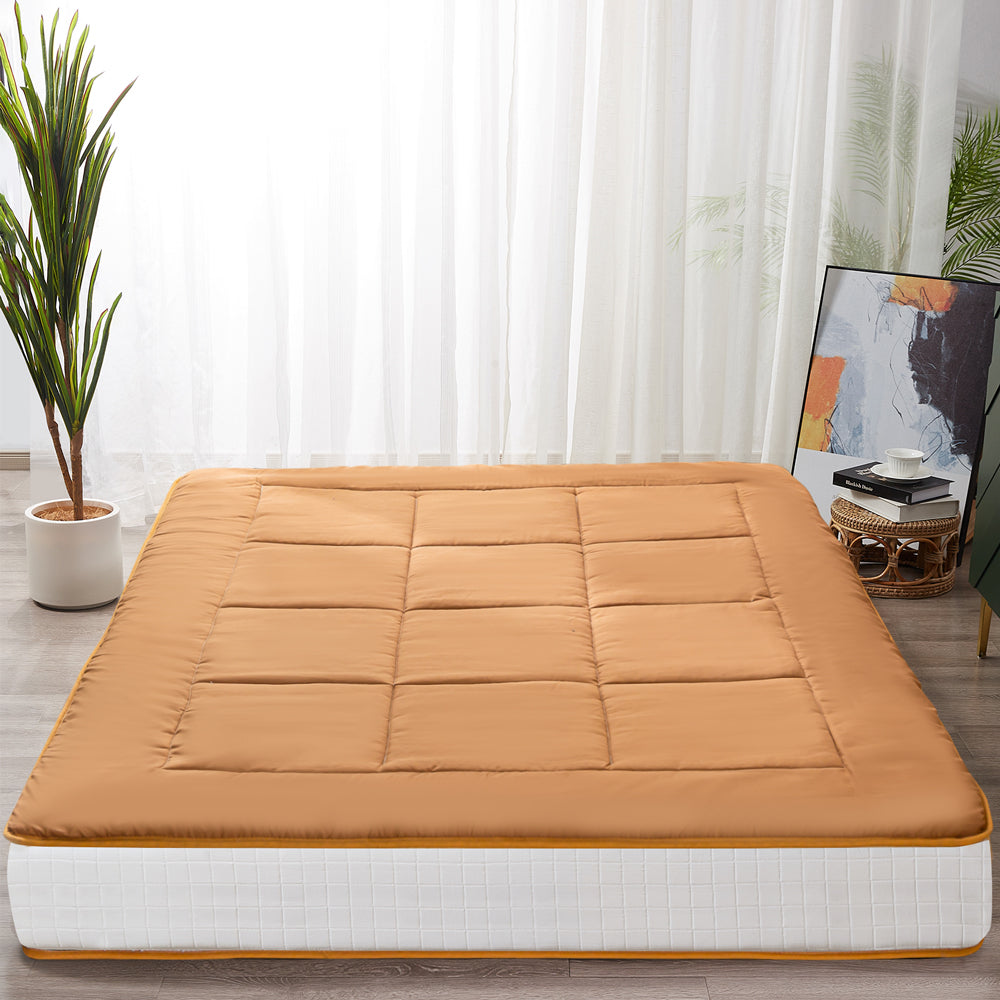 MAXYOYO 6-Inch Extra Thick Floor Futon Mattress - Light Brown | Foldable Guest Bed & Floor Cushion for Small Spaces, Dorm Rooms & Camping