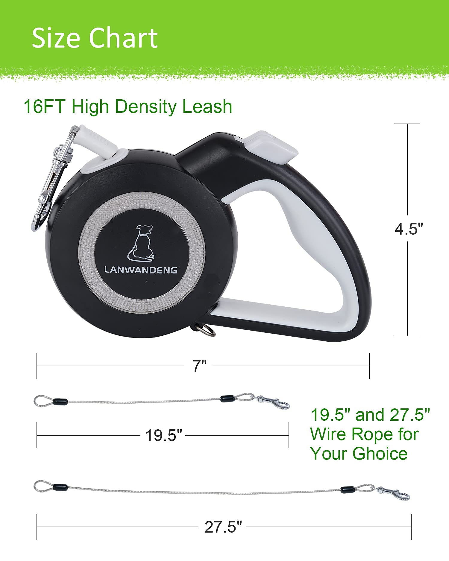 Chew Proof Retractable Dog Leash - 16FT Heavy Duty No Tangle Dual Wire Rope Leash for Small Medium Large Dogs - 360° Tangle-Free Design for Walking, Running, Hiking & Outdoor Adventures (Gray)