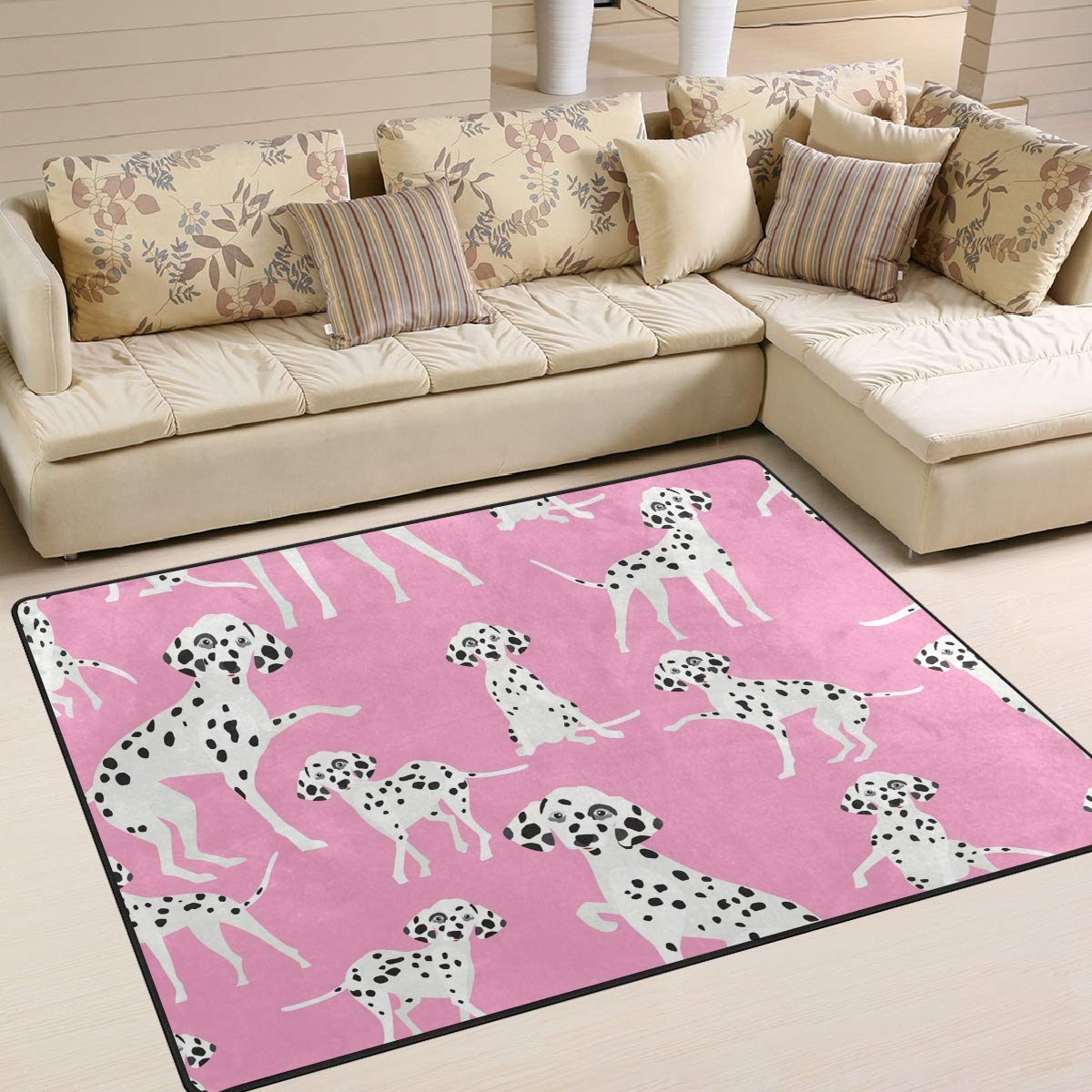 5x7 Washable Modern Area Rugs with Dalmatian Dog Pattern - Soft Non-Slip Nursery Rug for Kids Room, Living Room & Outdoor Use - Home Decor Floor Mat for Pets, Playroom & Patio