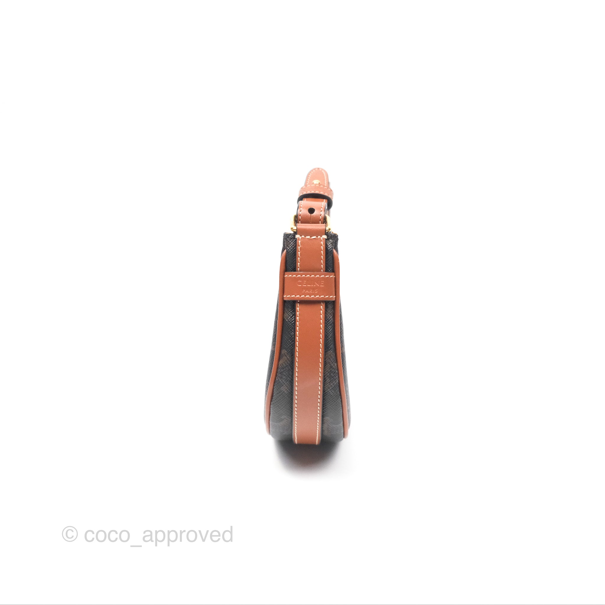 Celine Mini Ava Bag in Triomphe Canvas & Calfskin Leather - Tan Crossbody Purse for Women | Perfect for Everyday Use, Work & Travel