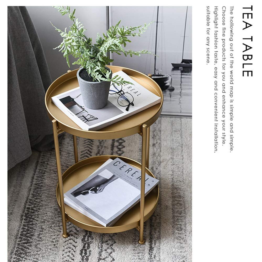 Mini Round Iron Side Table with Detachable Tray - 2-Tier Open Storage Coffee Table for Living Room, Bedroom & Balcony - Perfect for Snacks, Books & Decor (White)