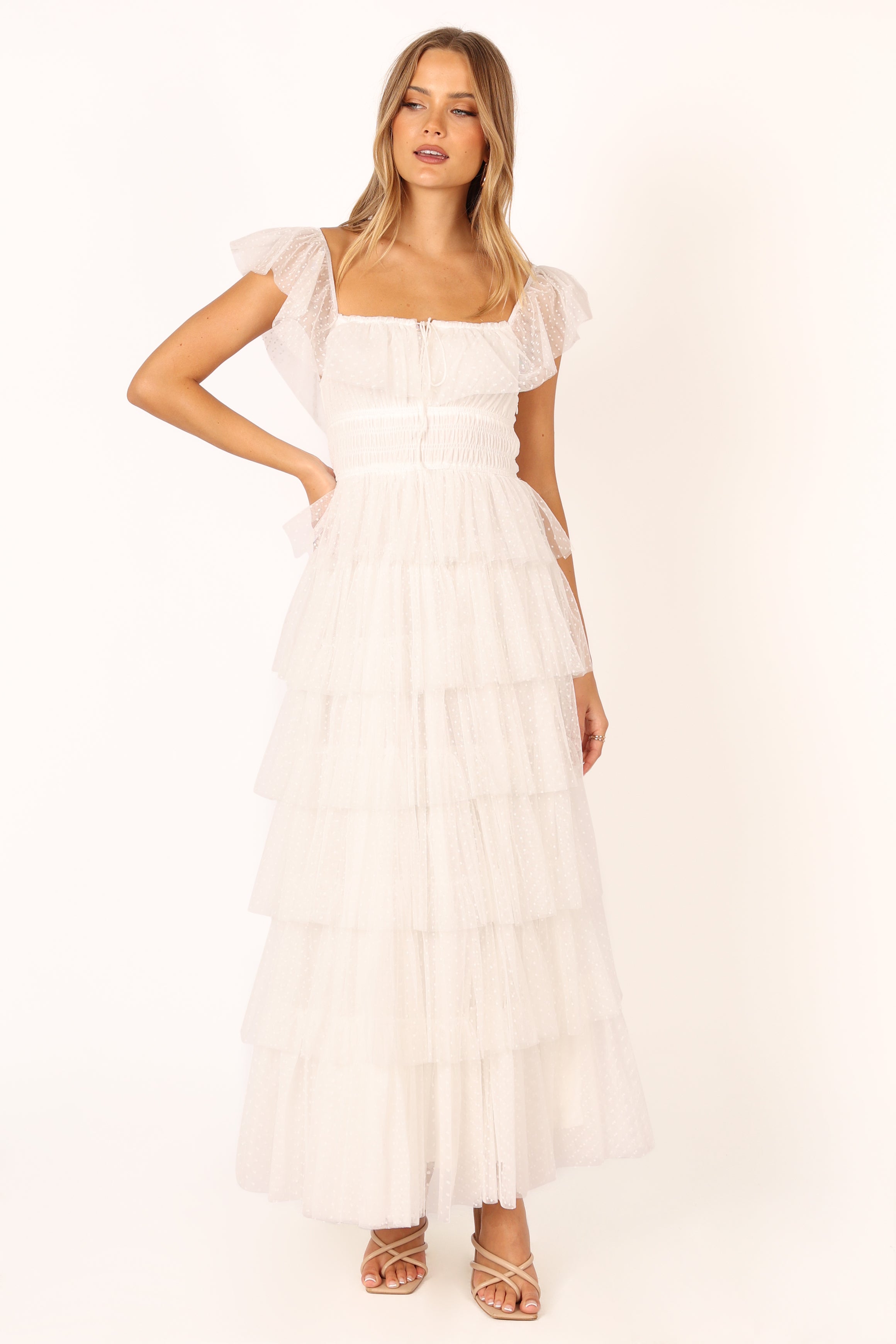 Belle Maxi Dress for Women - Elegant Off White Long Summer Dress for Beach, Wedding & Party | Flowy Boho Style with Side Slit