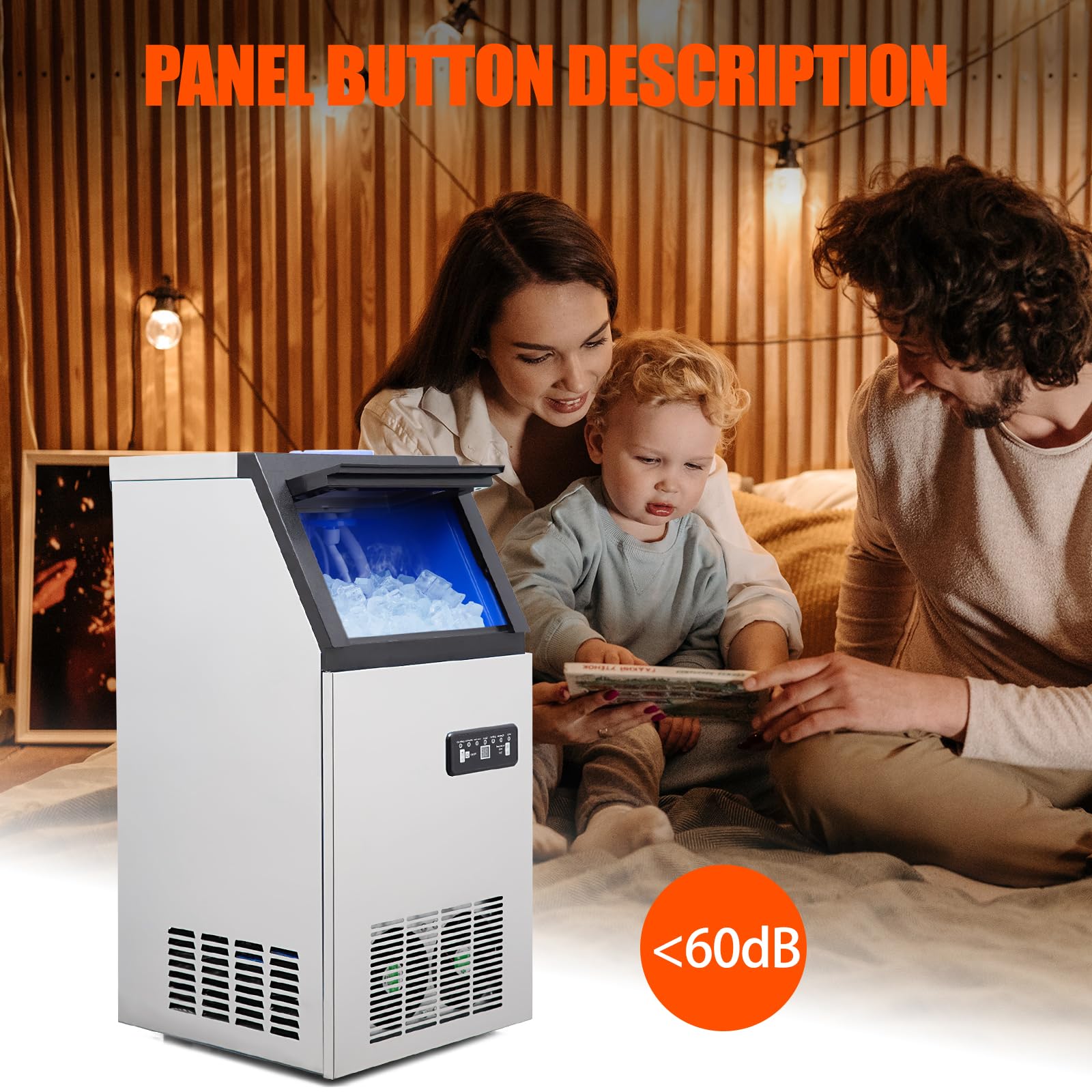 Commercial Ice Maker Machine 120lbs/24H, 24LBS Storage Bin, 45 Ice Trays, 12-15min Quick Ice Dispensing - Freestanding Countertop Ice Maker with Scoop for Home, Office, Restaurant & Bar - Perfect for Parties, Beverage Service & Commercial Use