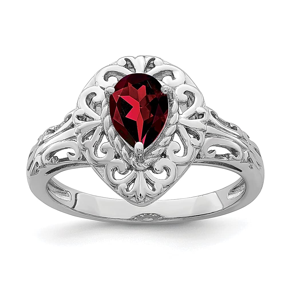 925 Sterling Silver Red Garnet Teardrop Band Ring for Women - Dainty Gemstone Jewelry Gift for Her, Birthday, Anniversary & Valentine's Day - Elegant Everyday Wear & Special Occasion Accessory