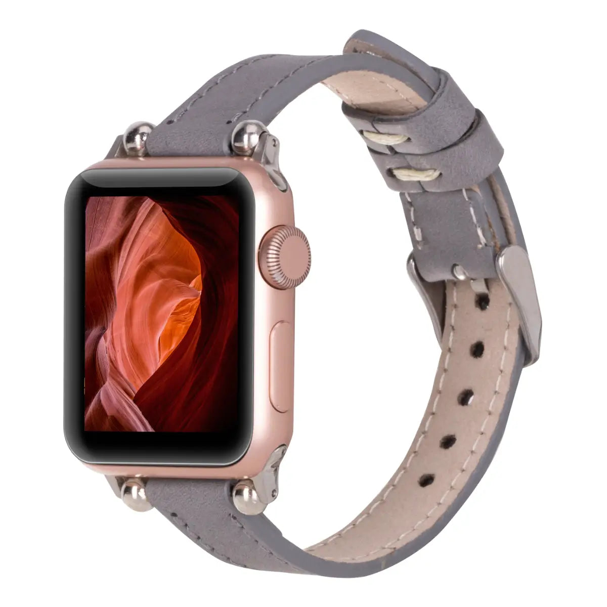 Premium Gray Genuine Leather Ultra Slim Apple Watch Band - Stylish & Comfortable for Workouts, Office & Everyday Wear