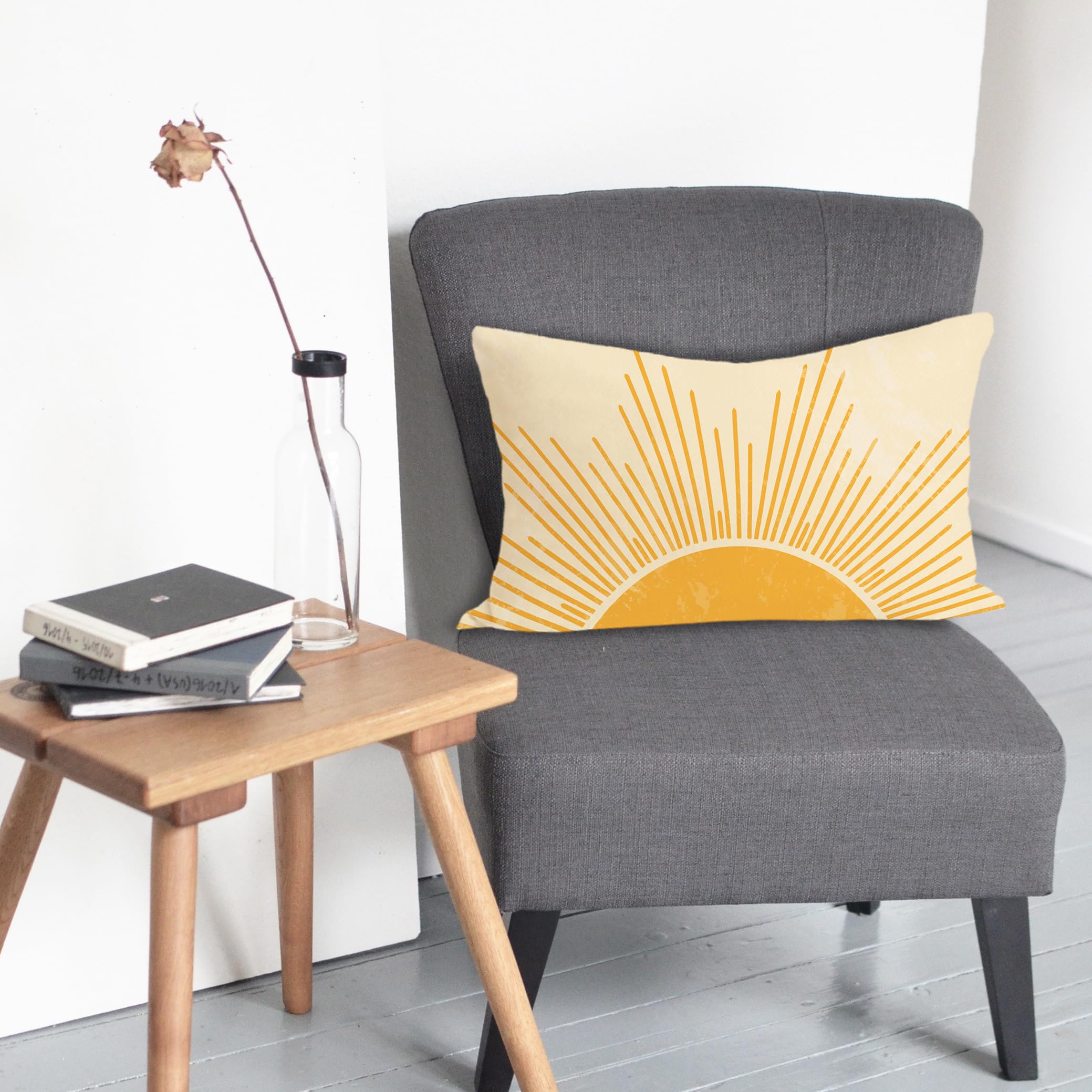Rusenbao Yellow Sun Sunshine Lumbar Throw Pillow Covers 12x20 - Sunset Sunrise Summer Decorative Cushion Covers for Bed, Couch, Sofa - Perfect for Living Room Decor, Home Styling & Seasonal Accents