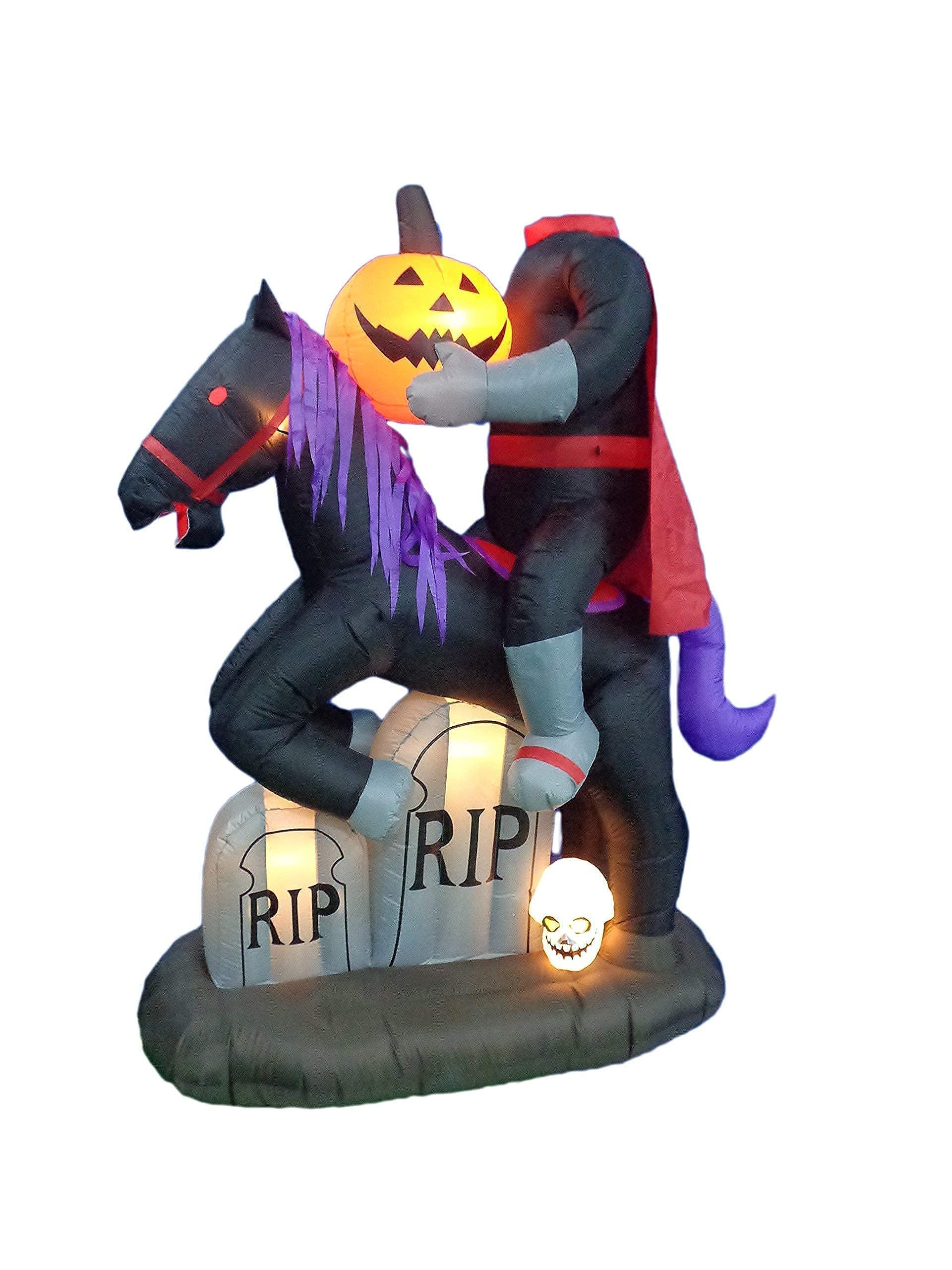 6.5FT Inflatable Headless Horseman with Pumpkin Tombstone & 6FT Happy Birthday Cake Blowup Decorations - Halloween & Birthday Party Bundle for Outdoor Yard, Home, and Event Decor