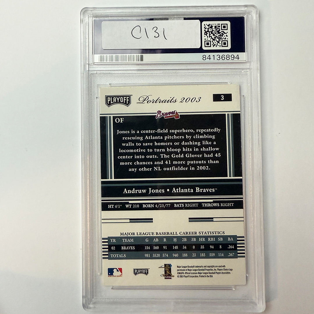 Andruw Jones Autographed 2003 Playoff Portraits #3 Baseball Card - PSA Certified Authentic - Perfect for Collectors & Sports Memorabilia Fans