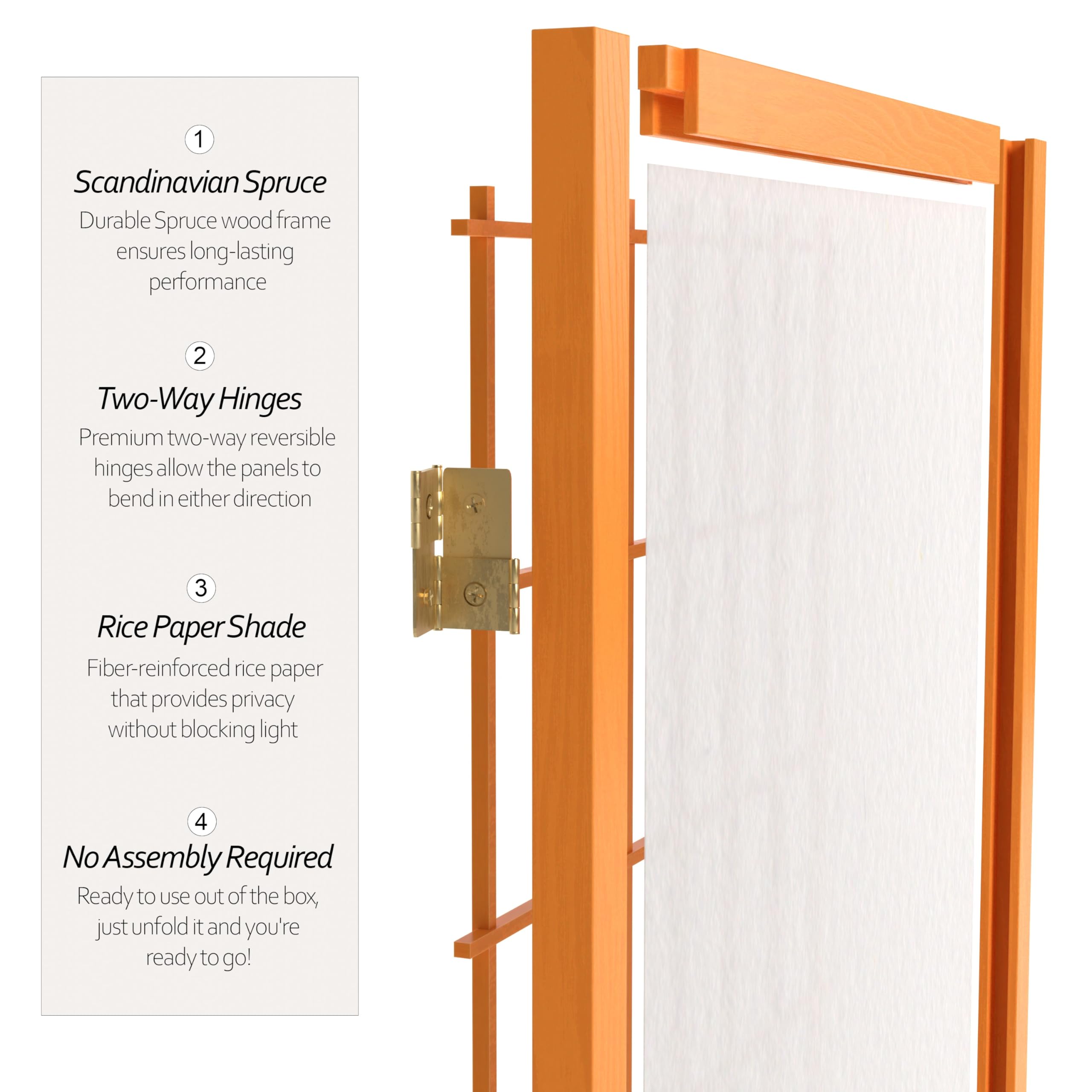 4 ft. Short Window Pane Shoji Screen - Honey Finish - 8 Panel Room Divider for Home Office, Living Room, and Bedroom Privacy